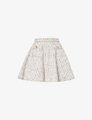Shop Nina Ricci Women's Beige Clair High-rise A-line Cotton-blend Mini Skirt