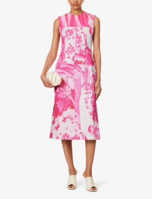 Shop Erdem Women's Cerise Floral-pattern Sleeveless Cotton-blend Midi Dress