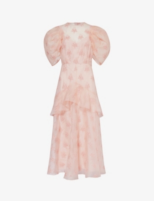 Shop Erdem Women's Ballet Pink Floral-embroidered Puff-sleeve Silk Maxi Dress