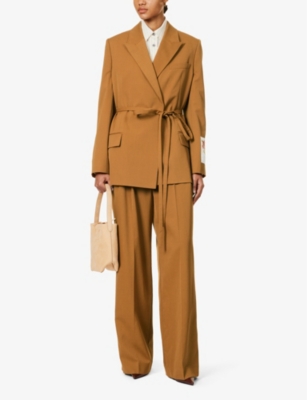 Shop Erdem Brand-patch Belted Relaxed-fit Woven-blend Blazer In Maple