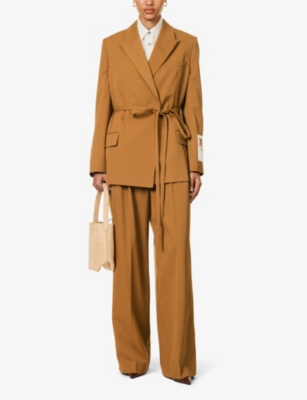 Shop Erdem Womens Maple Pressed-crease Relaxed-fit Wide-leg High-rise Woven-blend Trousers