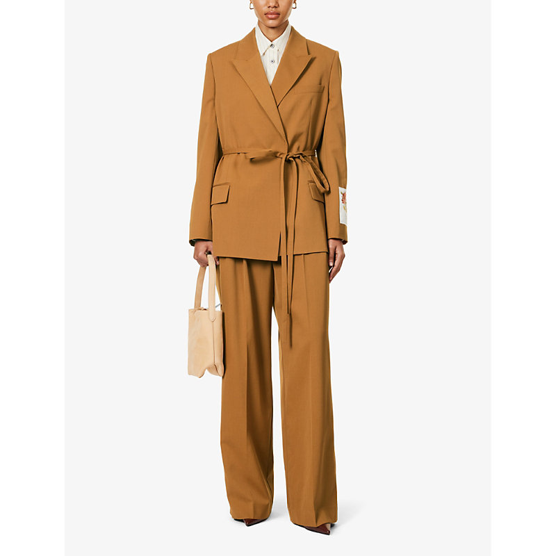 Shop Erdem Pressed-crease Relaxed-fit Wide-leg High-rise Woven-blend Trousers In Maple