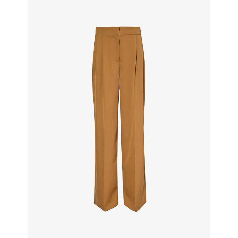 Shop Erdem Pressed-crease Relaxed-fit Wide-leg High-rise Woven-blend Trousers In Maple