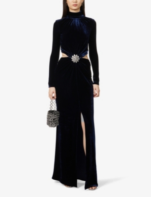 Shop Rabanne Women's Navy Poseidon Crystal-embellished Cut-out Velvet Maxi Dress