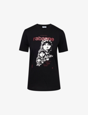 Rabanne Womens Black Graphic-print Round-neck Cotton-jersey T-shirt