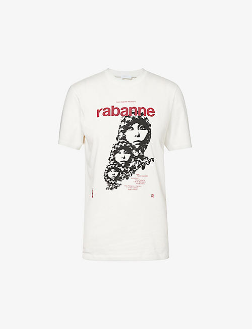RABANNE: Graphic-print round-neck cotton-jersey T-shirt