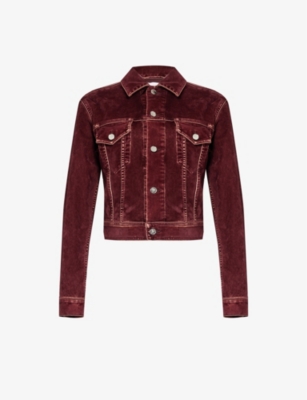 Rabanne Womens Bordeaux Faded Velvet-textured Denim Jacket