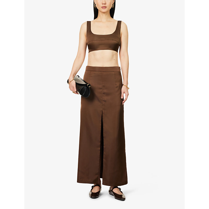 Shop The Frankie Shop Women's Brown Ada Cropped Satin Top