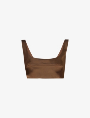 The Frankie Shop Frankie Shop Womens Brown Ada Cropped Satin Top