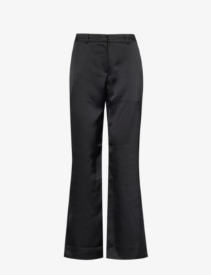 The Frankie Shop Frankie Shop Womens Black Kit Flared-leg Mid-rise Satin Trousers In Black