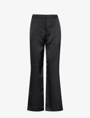 The Frankie Shop Frankie Shop Womens Black Kit Flared-leg Mid-rise Satin Trousers