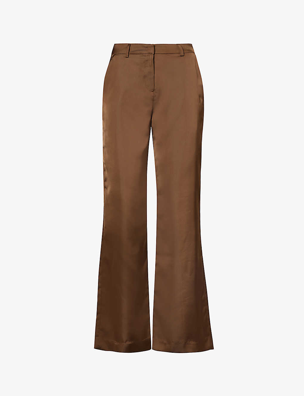 The Frankie Shop Frankie Shop Womens Brown Kit Flared-leg Mid-rise Satin Trousers