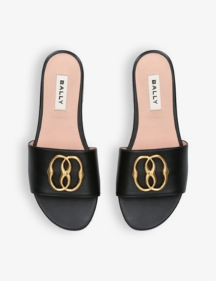 Shop Bally Women's Black Ghis Logo-plaque Leather Sandals