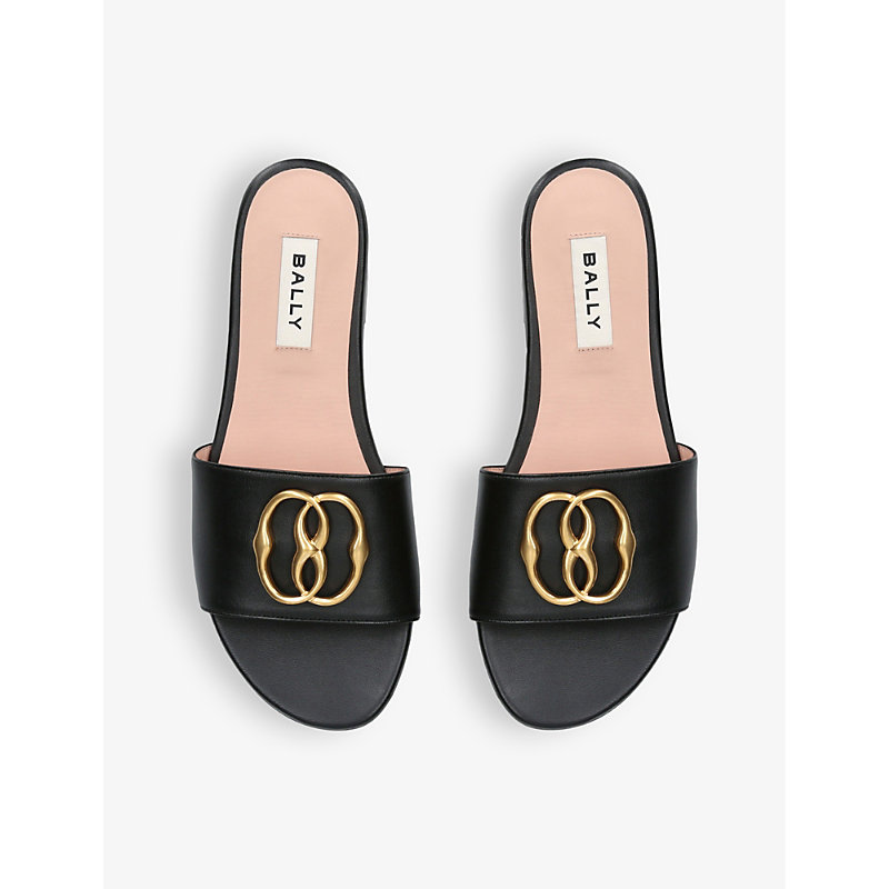 Shop Bally Women's Black Ghis Logo-plaque Leather Sandals