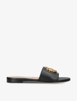 Shop Bally Women's Black Ghis Logo-plaque Leather Sandals