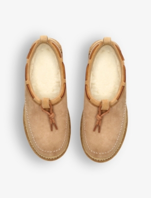 Shop Ugg Tasman Shearling-lined Suede Slippers In Beige