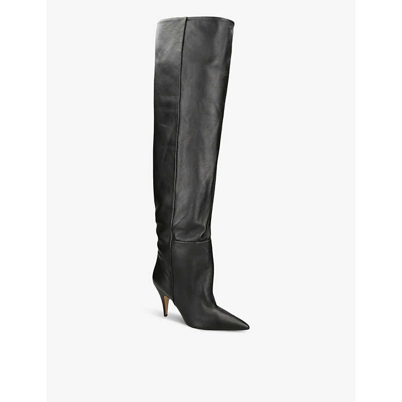 Shop Khaite Womens Black River Leather Knee-high Boots