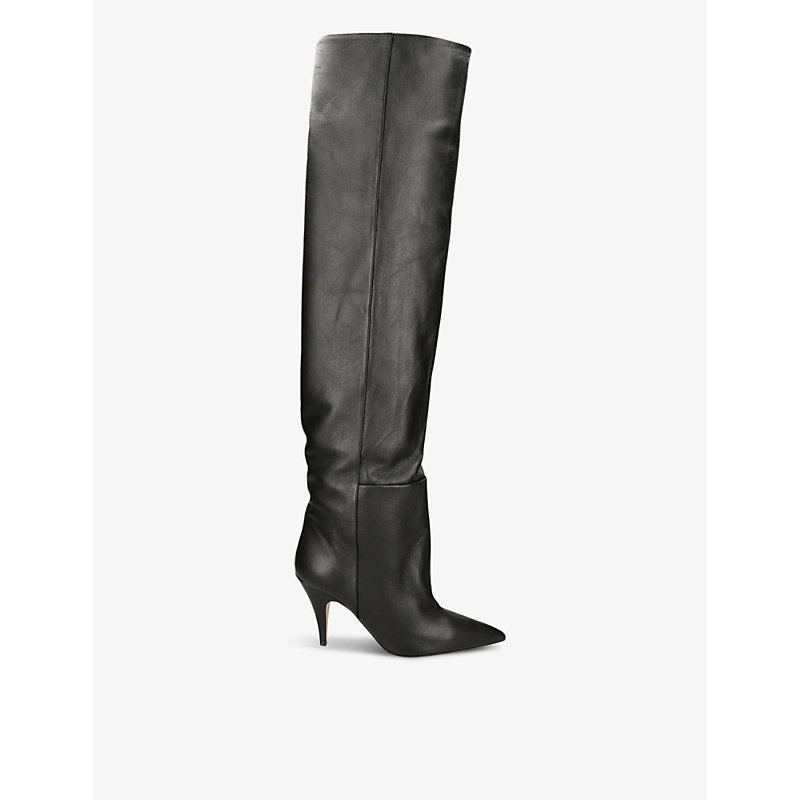 Shop Khaite Womens Black River Leather Knee-high Boots