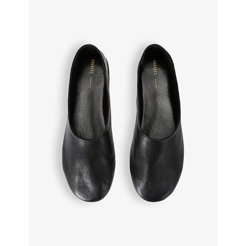 Shop Khaite Women's Black Maiden Round-toe Leather Ballet Flats