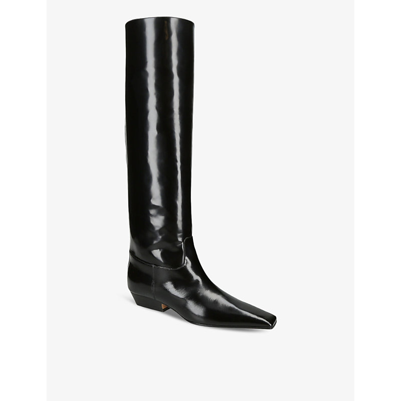 Shop Khaite Womens Black Marfa Leather Knee-high Boots