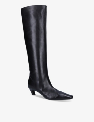 Shop Khaite Women's Black Davis Leather Knee-high Boots