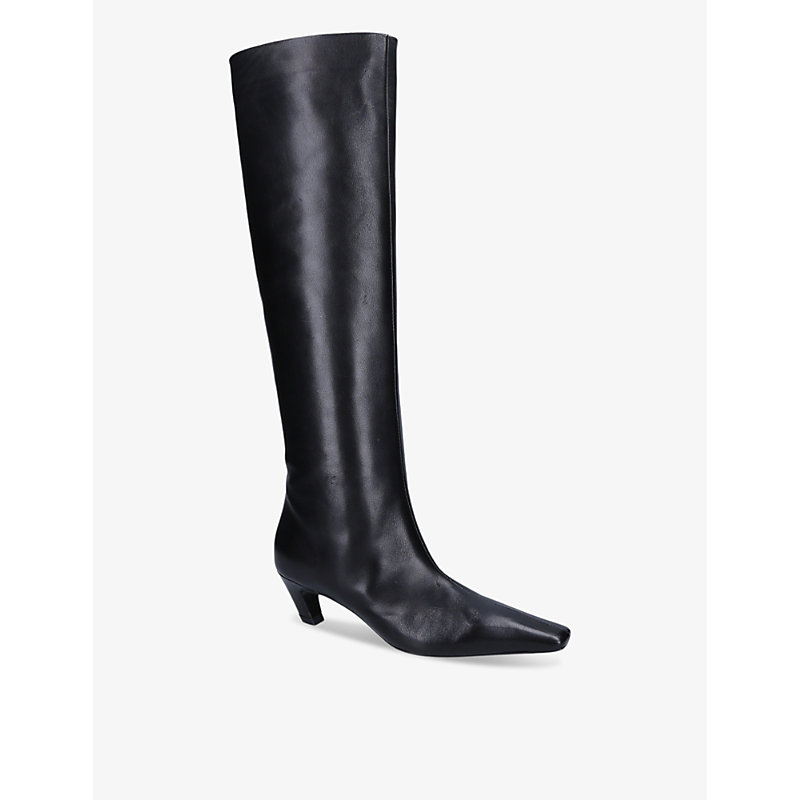Shop Khaite Womens Black Davis Leather Knee-high Boots