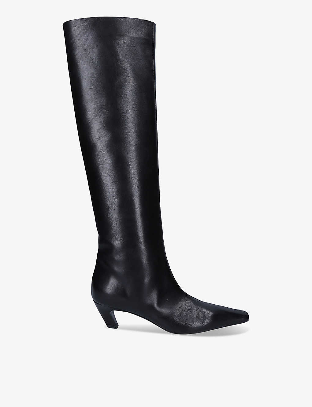 Shop Khaite Women's Black Davis Leather Knee-high Boots