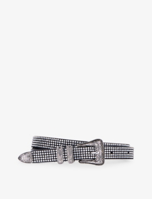 The Kooples Womens Antic Silver Rhinestone-embellished Western Leather Belt