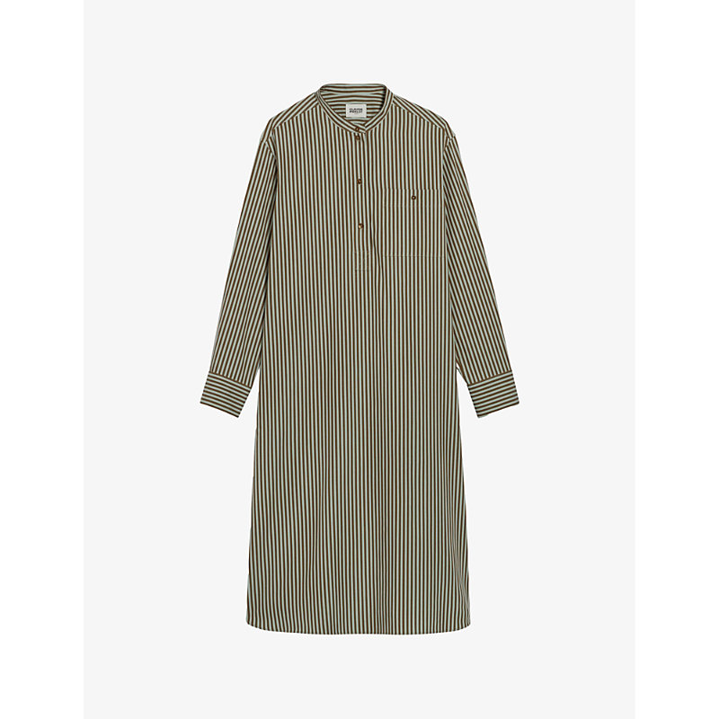 Shop Claudie Pierlot Women's Verts Roche Stripe-patter Cotton Midi Dress