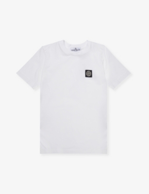 Shop Stone Island Boys White Kids Logo-print Short-sleeve Cotton-jersey T-shirt 4-14 Years