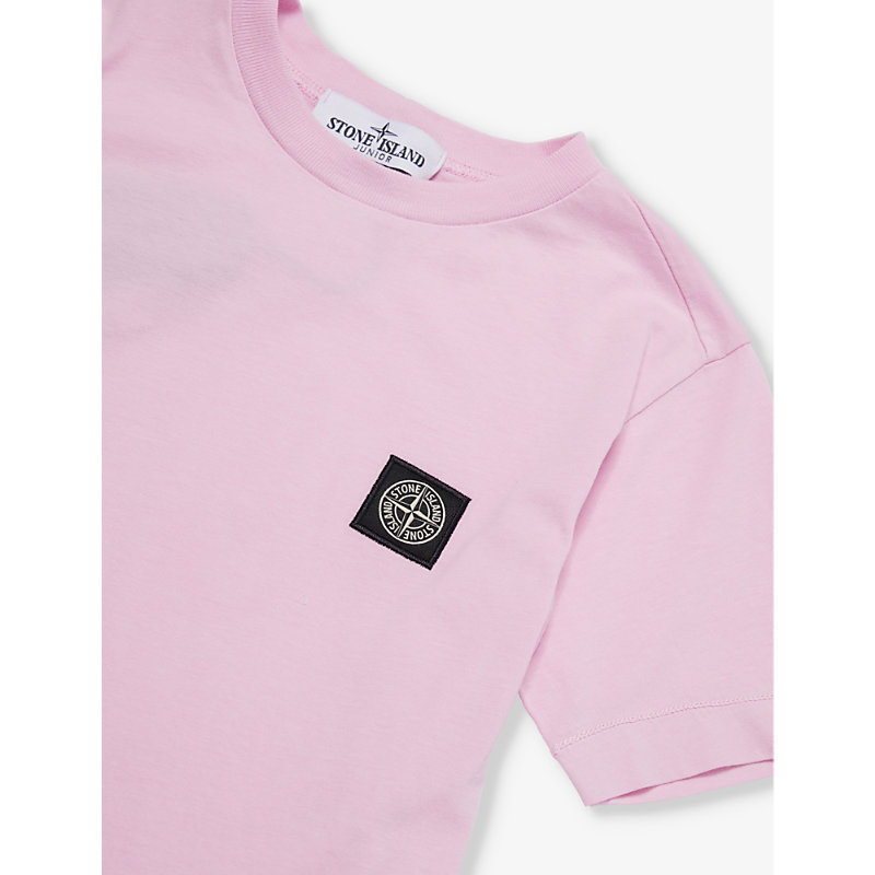 Shop Stone Island Boys Pink Kids Brand-patch Short-sleeve Cotton-jersey T-shirt 4-14 Years