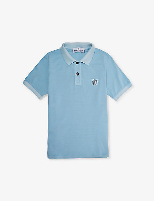 STONE ISLAND: Brand-patch split-hem cotton-piqué polo shirt 4-14 years