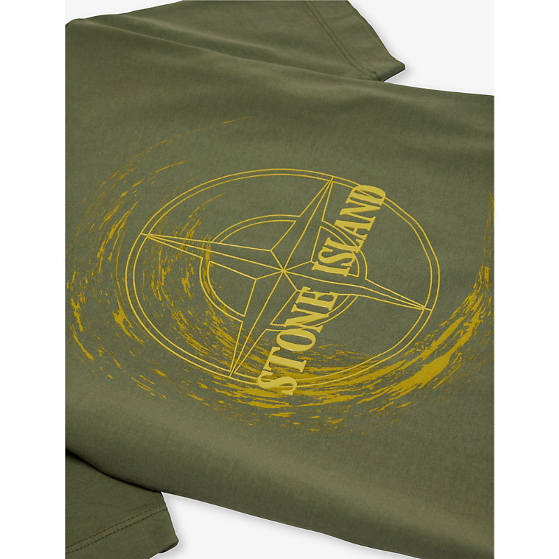 Shop Stone Island Boys Olive Kids Wave Graphic-print Short-sleeve Cotton-jersey T-shirt 4-14 Years