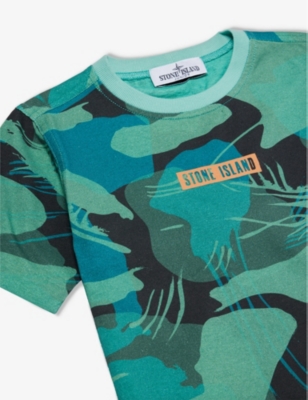 Shop Stone Island Boys Emerald Kids Camouflage-print Cotton-jersey T-shirt 6-12 Years