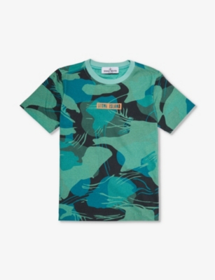 Shop Stone Island Boys Emerald Kids Camouflage-print Cotton-jersey T-shirt 6-12 Years