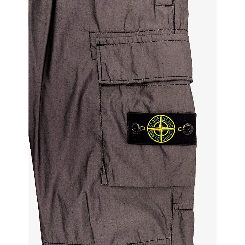 Shop Stone Island Boys Black Kids Brand-badge Patch-pocket Cotton-blend Cargo Trousers 8-14 Years