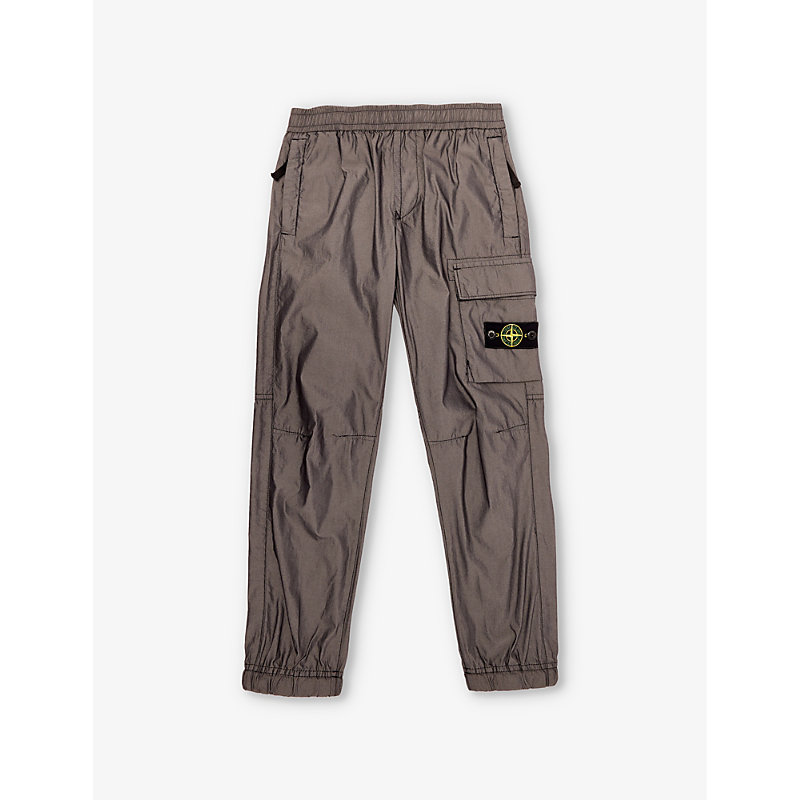 Shop Stone Island Brand-badge Patch-pocket Cotton-blend Cargo Trousers 8-14 Years In Black