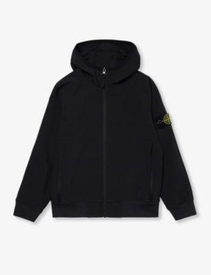 Logo patch down jacket in grey - Stone Island Junior