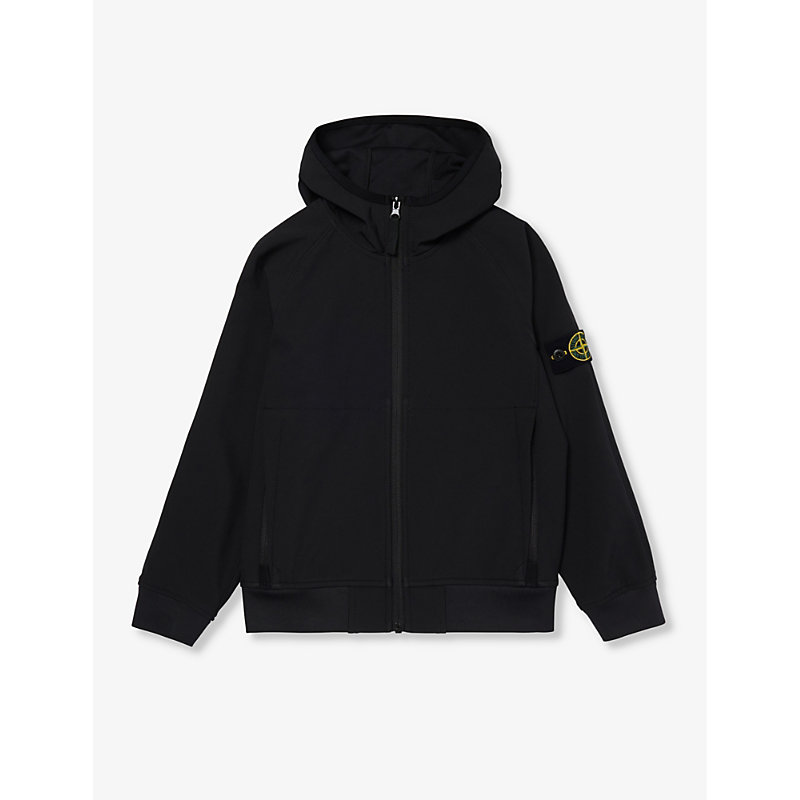 Stone Island Boys Black Kids Logo-badge Relaxed-fit Stretch-woven Jacket 4-14 Years