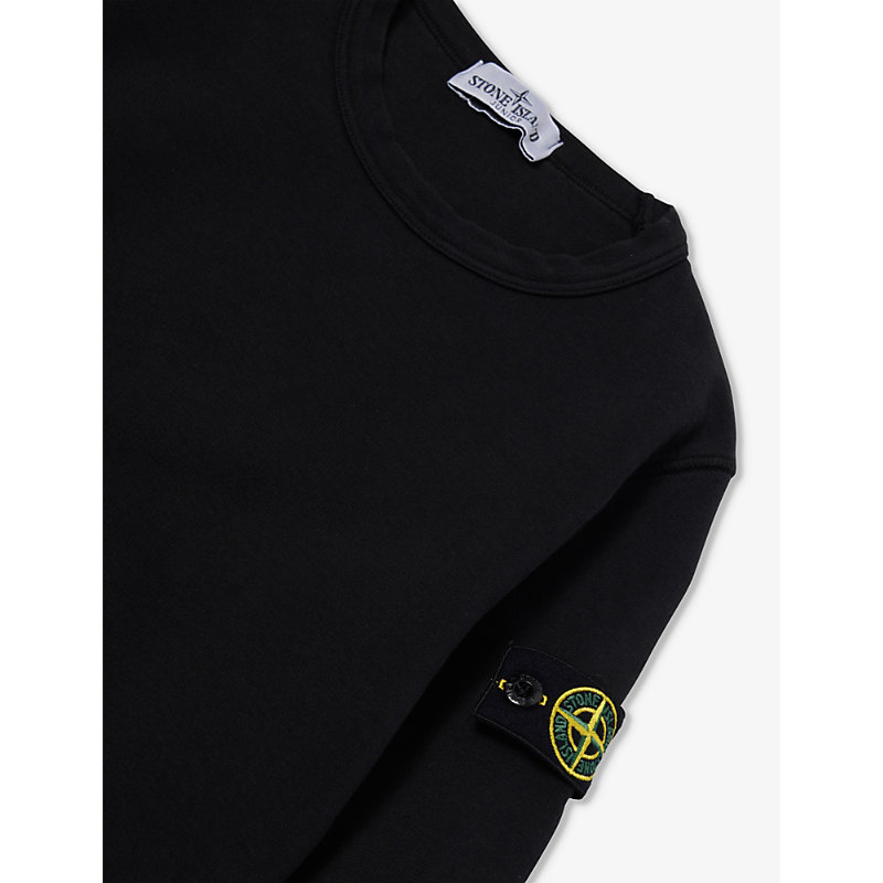 Shop Stone Island Boys Black Kids Logo-badge Relaxed-fit Cotton-jersey Sweatshirt 4-14 Years