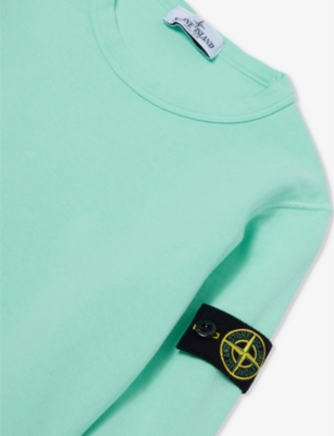 Shop Stone Island Boys Light Green Kids Logo-badge Relaxed-fit Cotton-jersey Sweatshirt 4-14 Years