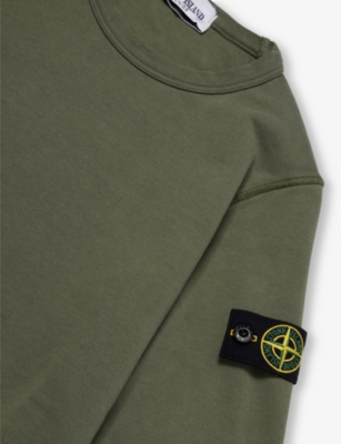 Shop Stone Island Boys Olive Kids Brand-badge Crew-neck Cotton-jersey Sweatshirt 4-14 Years