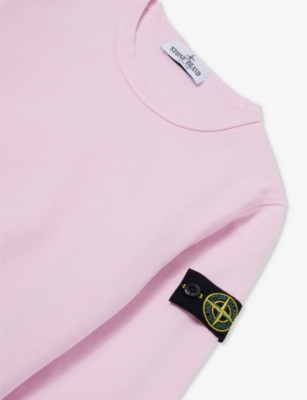 Shop Stone Island Boys Pink Kids Logo-badge Relaxed-fit Cotton-jersey Sweatshirt 4-14 Years