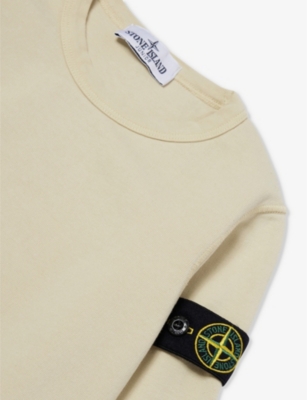 Shop Stone Island Boys Tural Beige Kids Brand-badge Long-sleeve Cotton-jersey Sweatshirt 4-14 Years In Natural Beige