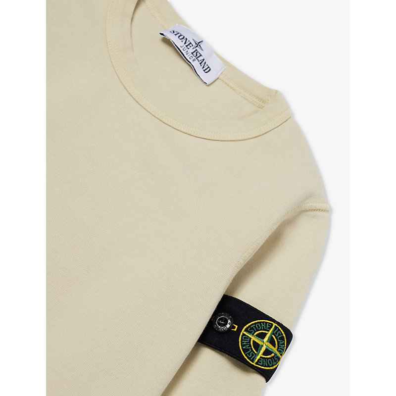Shop Stone Island Boys Natural Beige Kids Brand-badge Long-sleeve Cotton-jersey Sweatshirt 4-14 Years