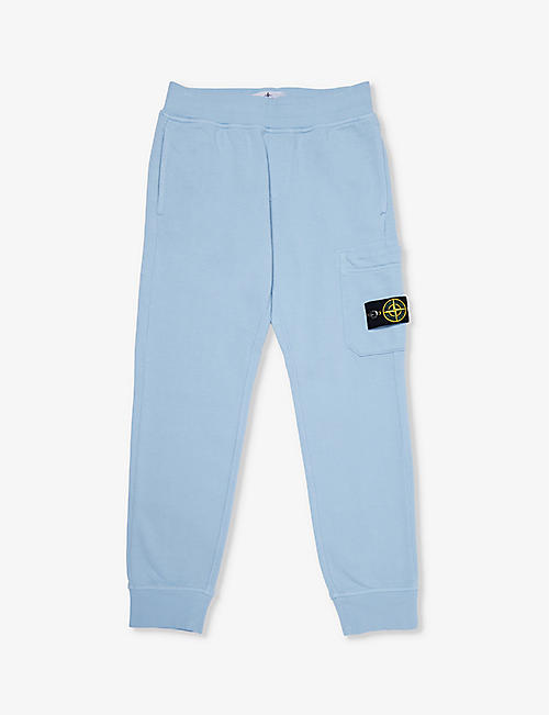 STONE ISLAND: Logo-badge relaxed-fit cotton-jersey jogging bottoms 4-14 years