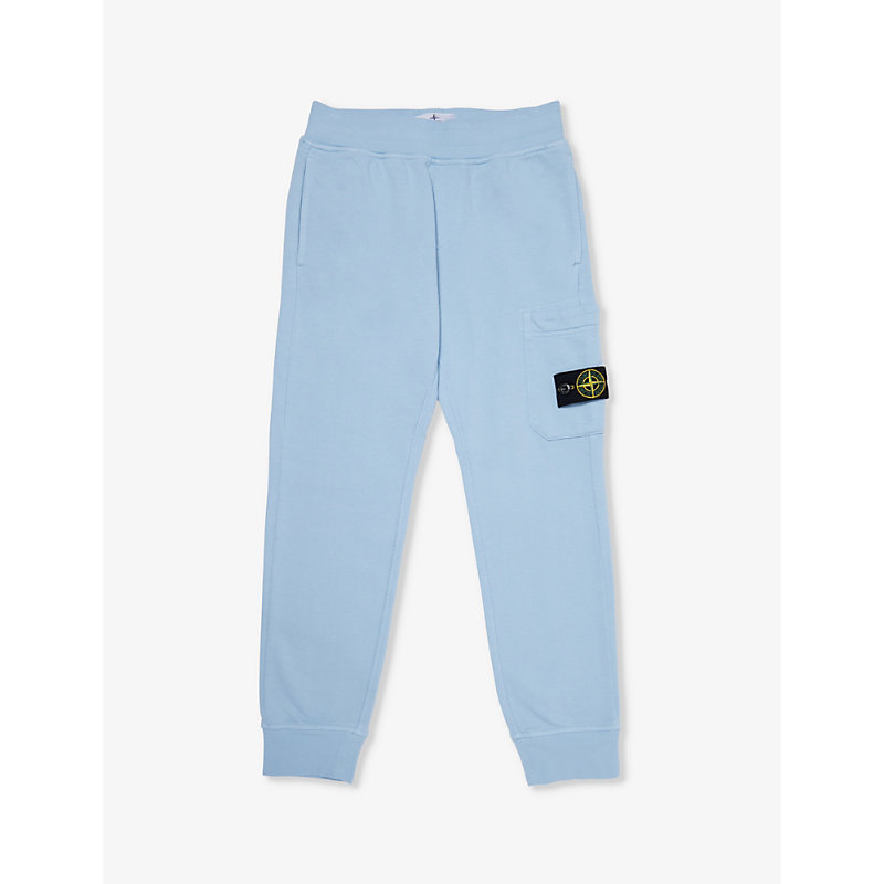 Stone Island Boys Blue Kids Logo-badge Relaxed-fit Cotton-jersey Jogging Bottoms 4-14 Years