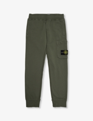 Stone Island Kids' Brand-badge Regular-fit Cotton-jersey Jogging Bottoms 4-14 Years In Olive