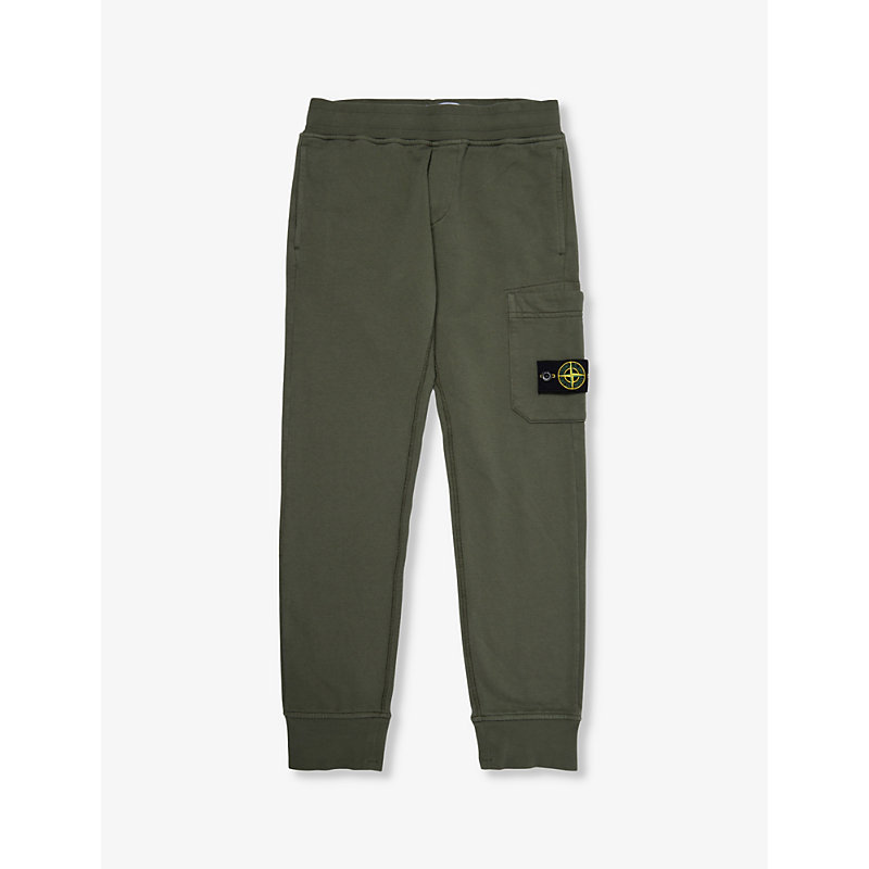 Stone Island Kids' Brand-badge Regular-fit Cotton-jersey Jogging Bottoms 4-14 Years In Olive