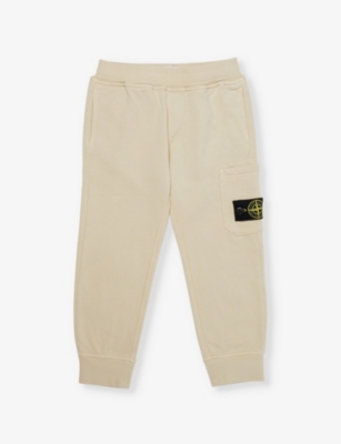 Stone Island Kids' Brand-badge Regular-fit Cotton-jersey Jogging Bottoms 4-14 Years In Natural Beige